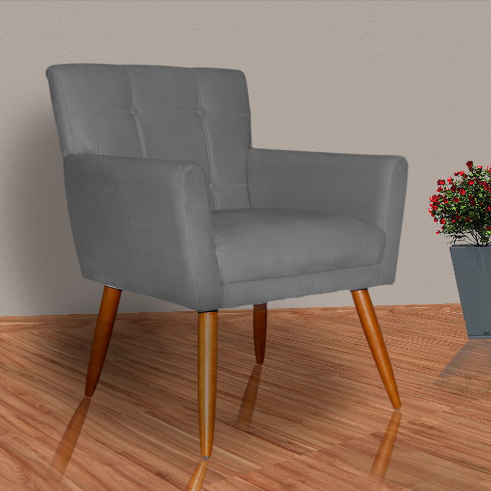 Kit 02 Poltronas Decorativas Onix Suede Cinza - DS Móveis