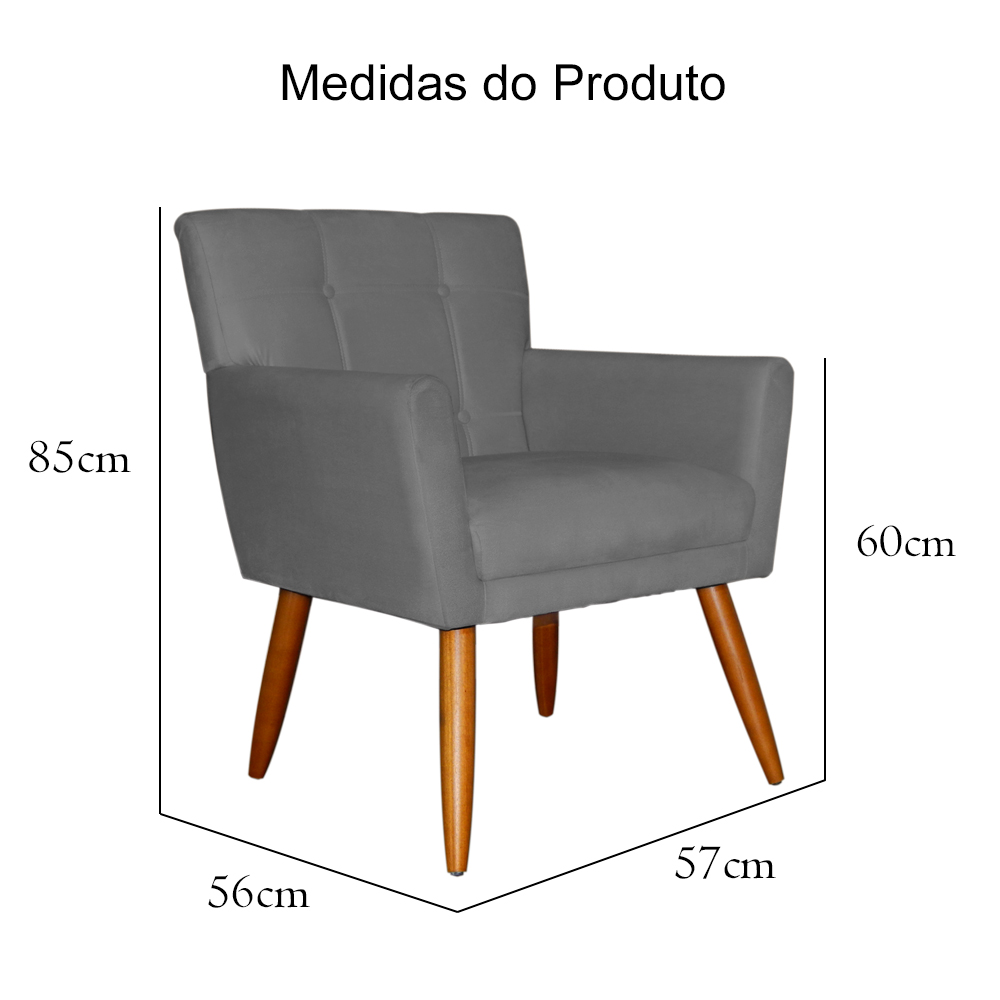 Kit 02 Poltronas Decorativas Onix Suede Cinza - DS Móveis