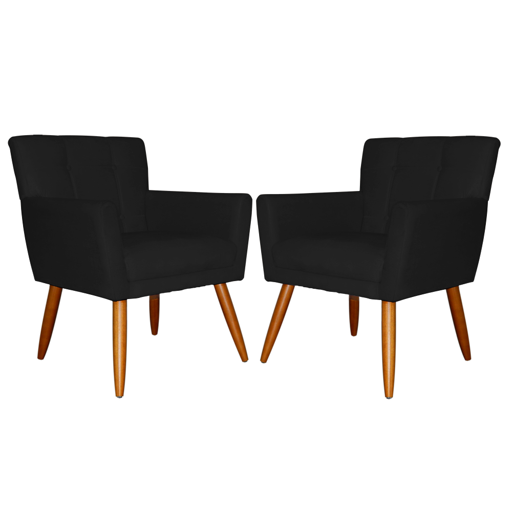 Kit 02 Poltronas Decorativas Onix Suede Preto - DS Móveis
