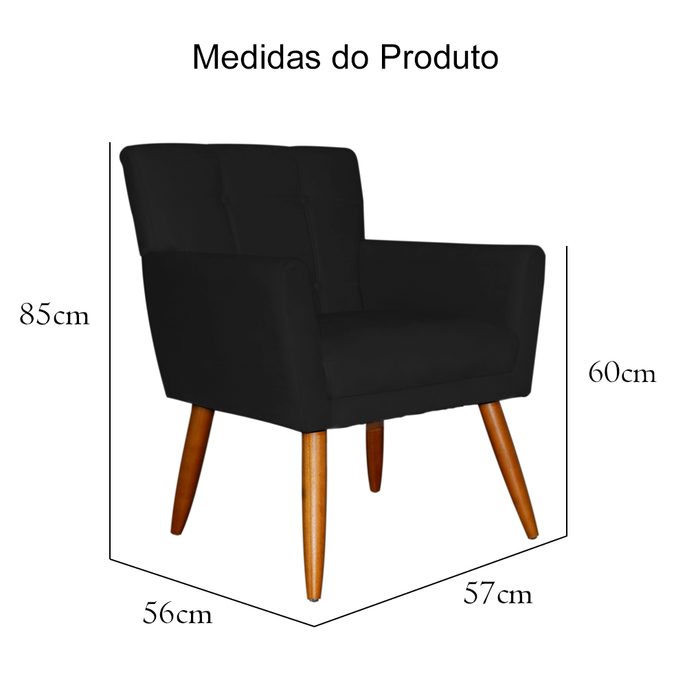 Kit 02 Poltronas Decorativas Onix Suede Preto - DS Móveis