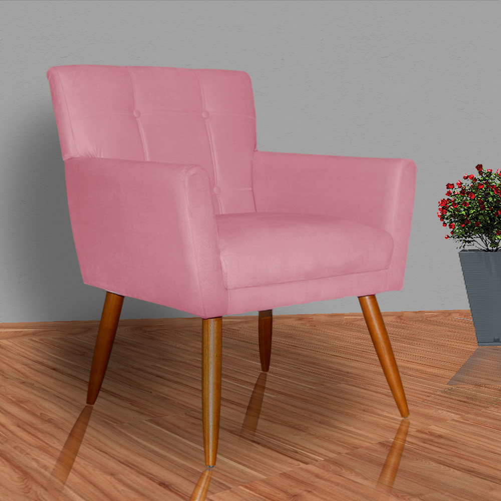 Kit 02 Poltronas Decorativas Onix Suede Rosa - DS Móveis