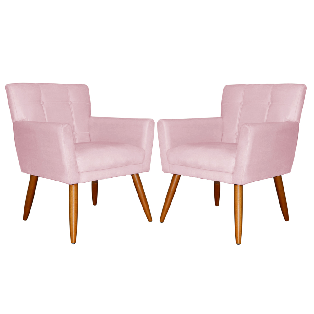 Kit 02 Poltronas Decorativas Onix Suede Rosa Bebê - DS Estofados