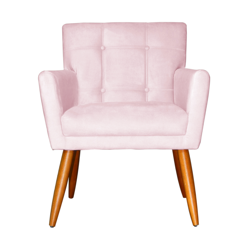 Kit 02 Poltronas Decorativas Onix Suede Rosa Bebê - DS Estofados