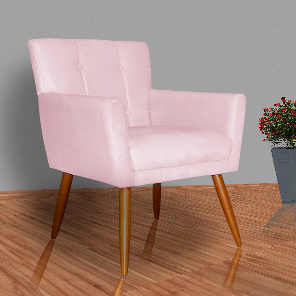 Kit 02 Poltronas Decorativas Onix Suede Rosa Bebê - DS Estofados