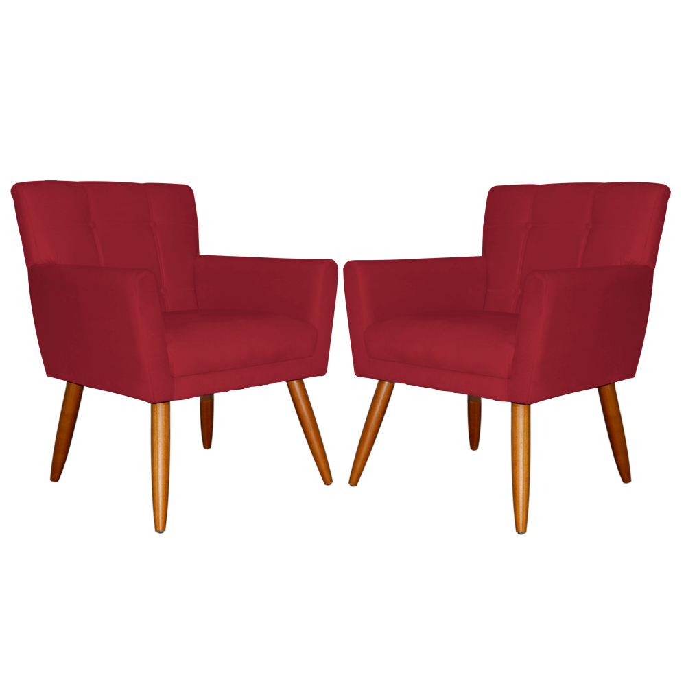 Kit 02 Poltronas Decorativas Onix Suede Vermelho - DS Móveis