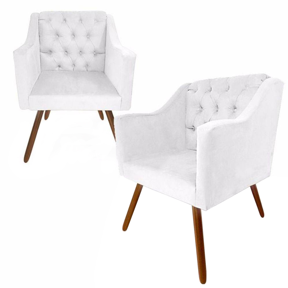 Kit 02 Poltronas Decorativas Pés Palito Amanda Suede Branco