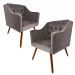 Kit 02 Poltronas Decorativas Pés Palito Amanda Suede Cinza