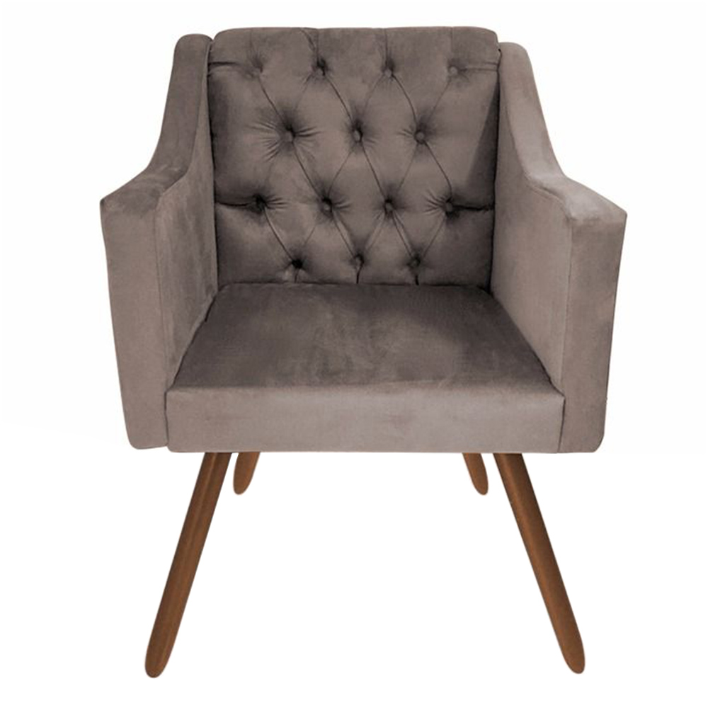 Kit 02 Poltronas Decorativas Pés Palito Amanda Suede Cinza