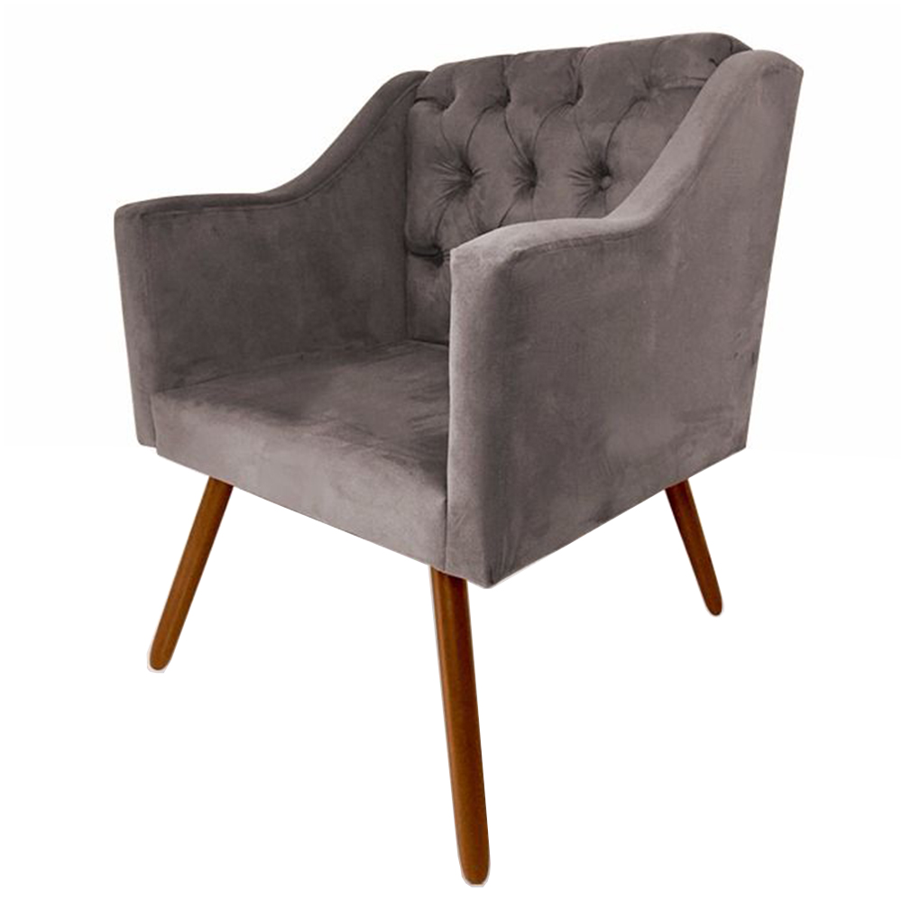 Kit 02 Poltronas Decorativas Pés Palito Amanda Suede Cinza
