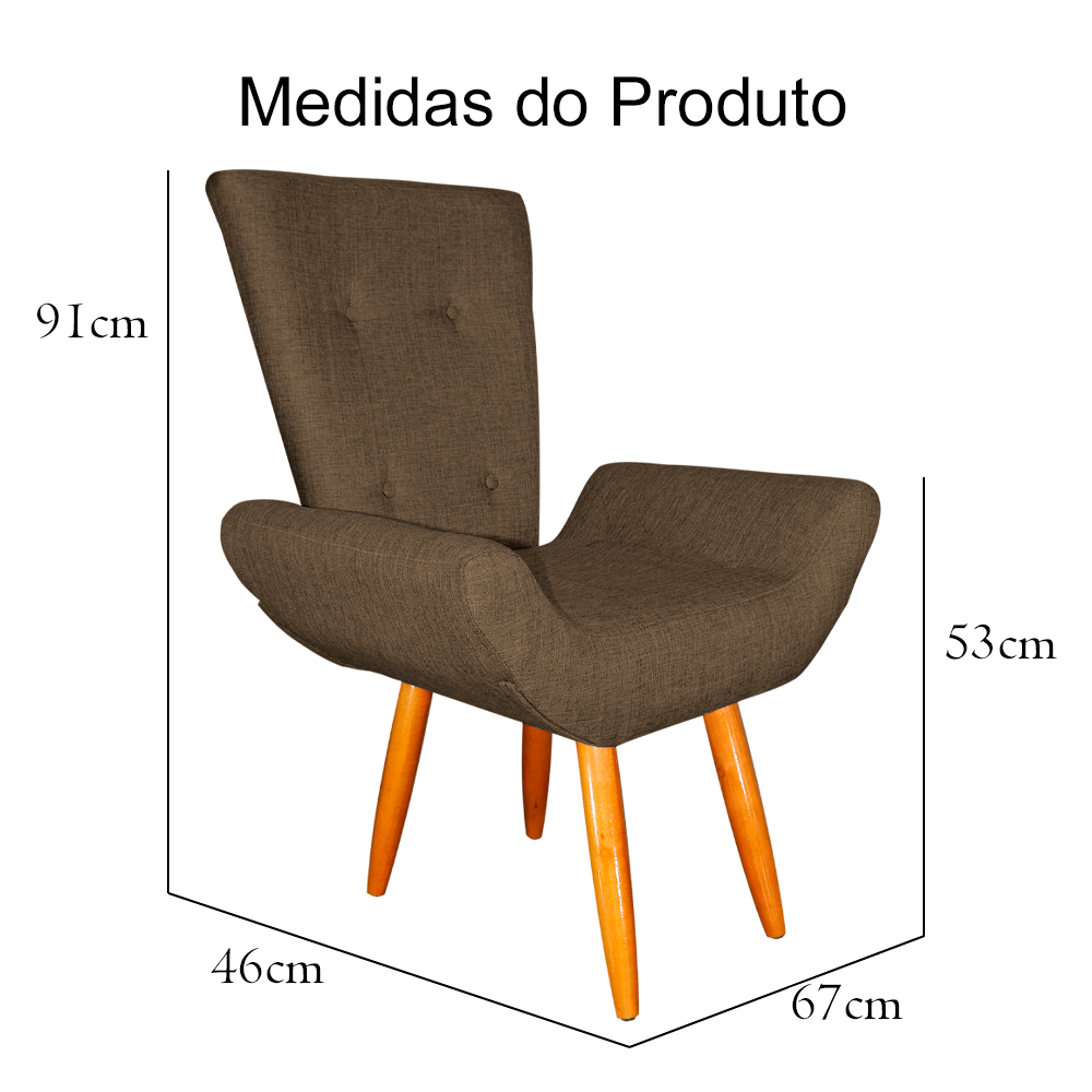 Kit 02 Poltronas Emília Barca Linho Marrom Claro