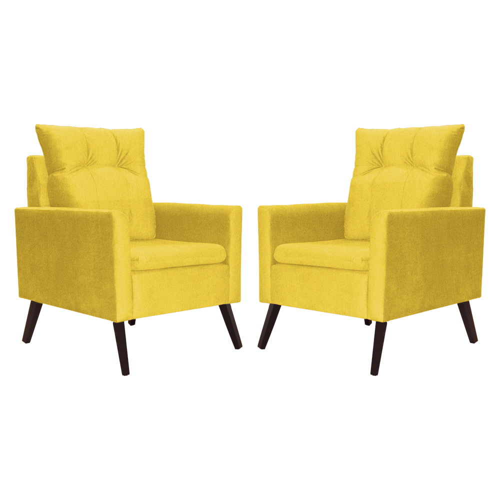 Kit 02 Poltronas Ligia Requinte Suede Amarelo - DS Estofados