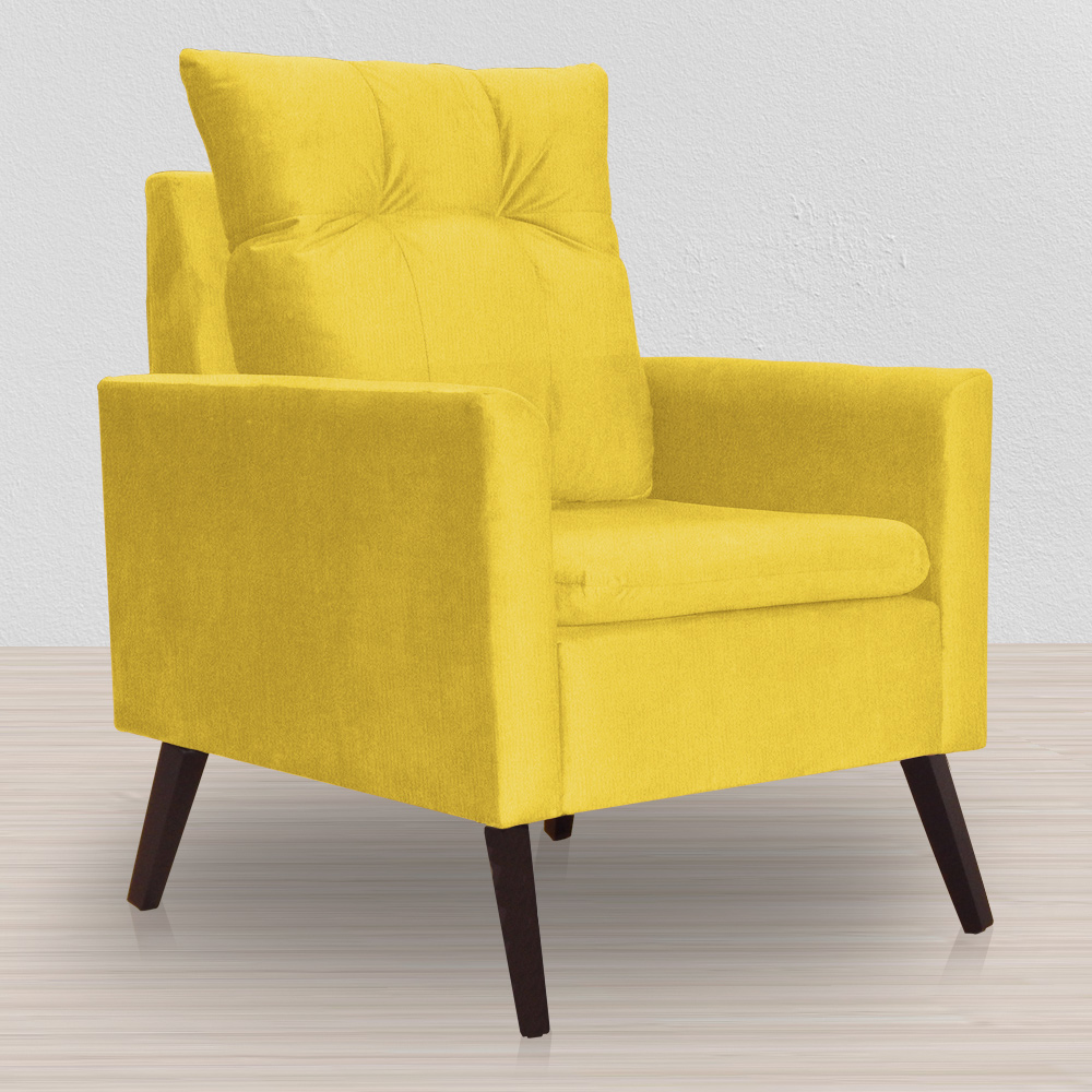 Kit 02 Poltronas Ligia Requinte Suede Amarelo - DS Estofados