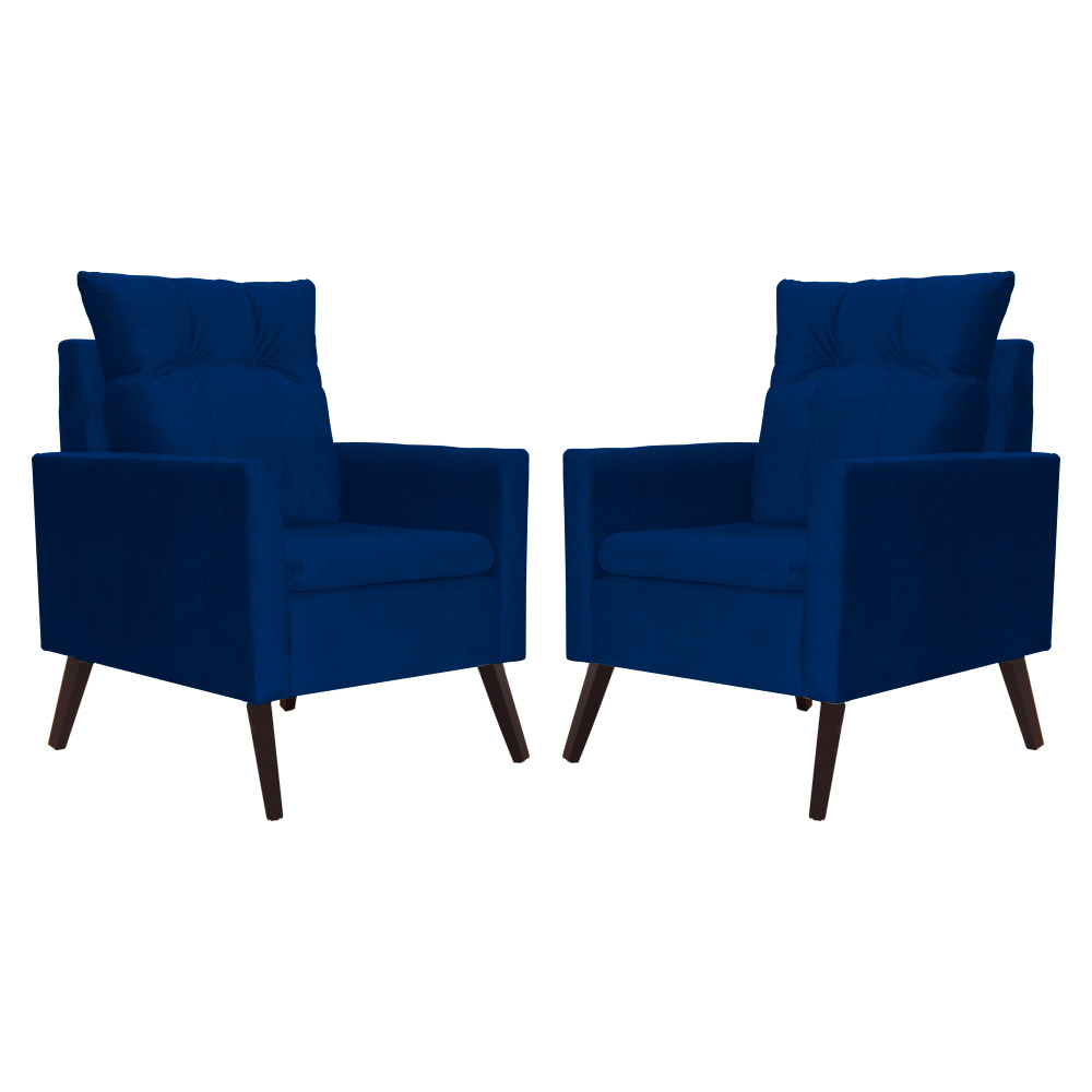 Kit 02 Poltronas Ligia Requinte Suede Azul Marinho - DS Estofados