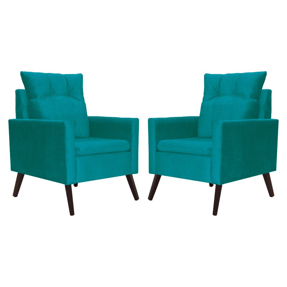 Kit 02 Poltronas Ligia Requinte Suede Azul Turquesa - DS Estofados