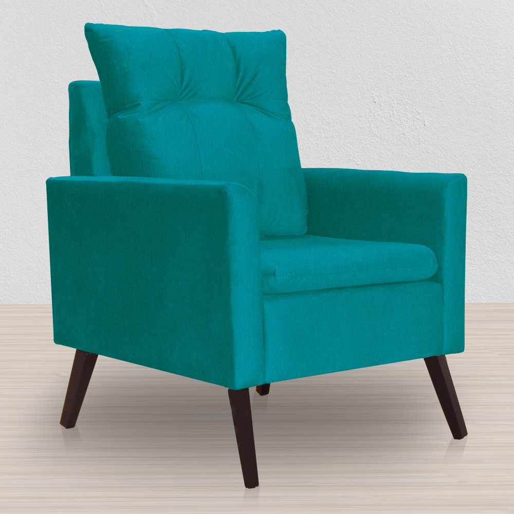 Kit 02 Poltronas Ligia Requinte Suede Azul Turquesa - DS Estofados