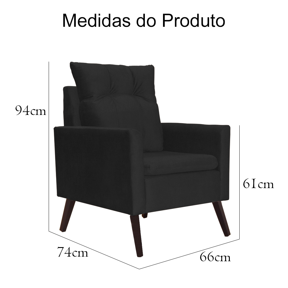 Kit 02 Poltronas Ligia Requinte Suede Preto - DS Estofados