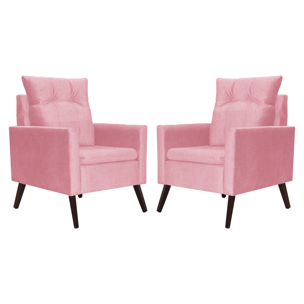 Kit 02 Poltronas Ligia Requinte Suede Rosa - DS Estofados