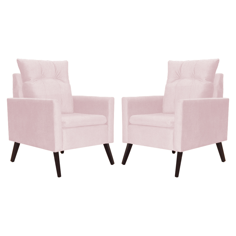 Kit 02 Poltronas Ligia Requinte Suede Rosa Bebê - DS Estofados