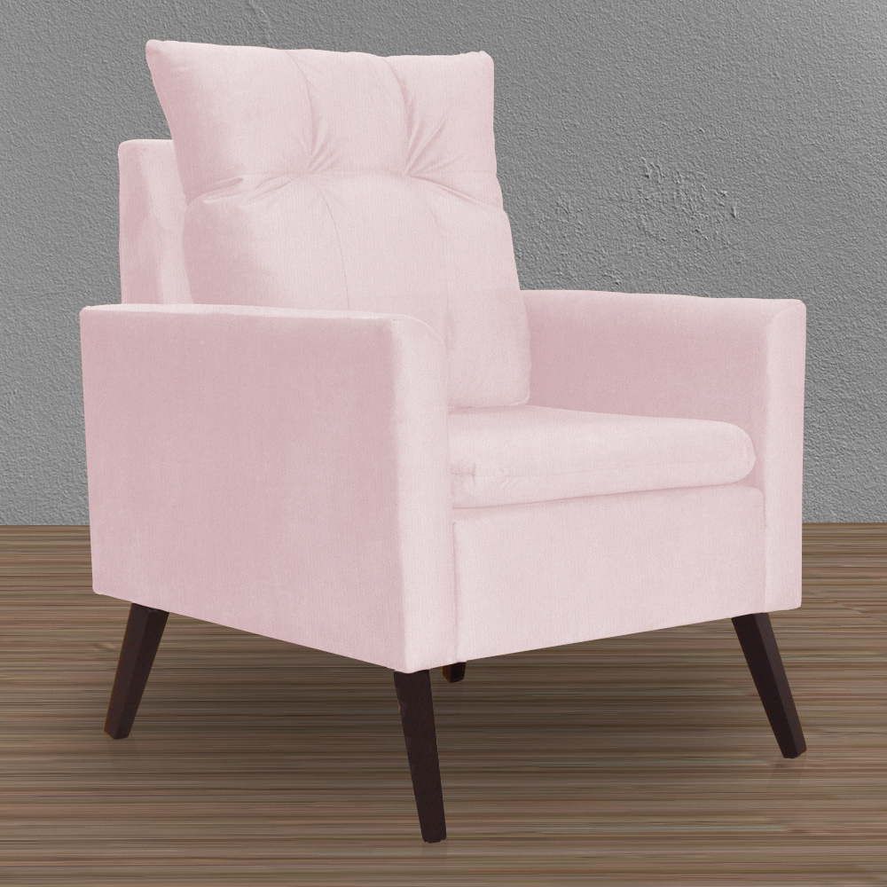 Kit 02 Poltronas Ligia Requinte Suede Rosa Bebê - DS Estofados