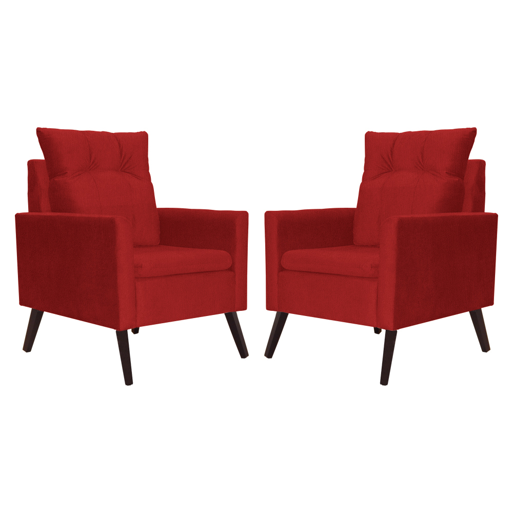 Kit 02 Poltronas Ligia Requinte Suede Vermelho - DS Estofados