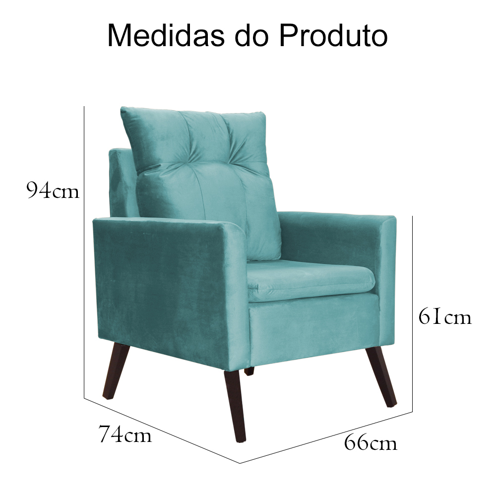 Kit 02 Poltronas Ligia Requinte Veludo Azul Turquesa - DS Estofados