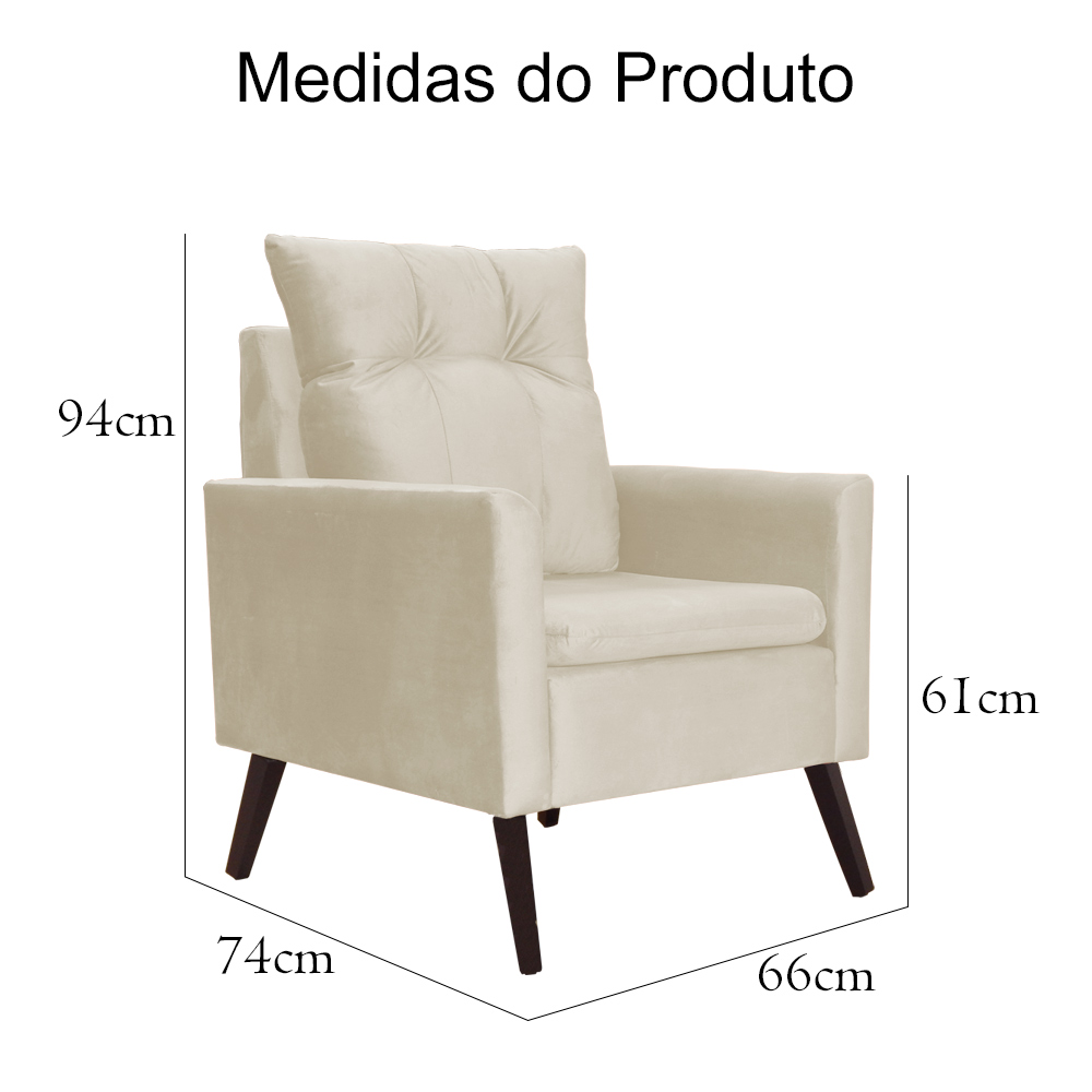 Kit 02 Poltronas Ligia Requinte Veludo Bege - DS Estofados