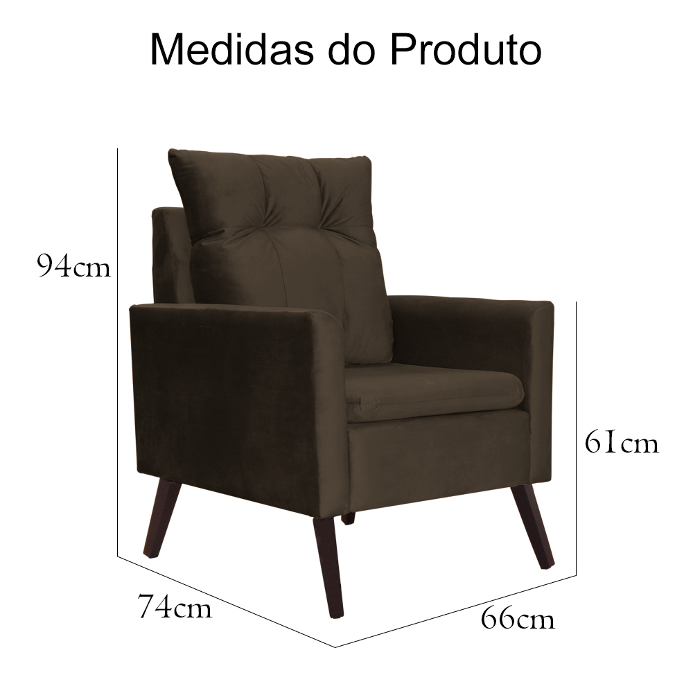 Kit 02 Poltronas Ligia Requinte Veludo Marrom - DS Estofados