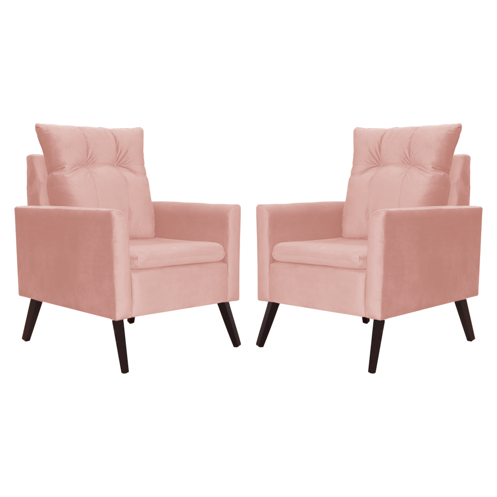 Kit 02 Poltronas Ligia Requinte Veludo Rosa - DS Estofados