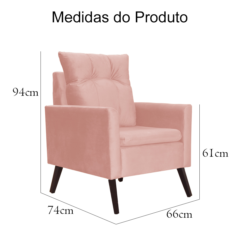 Kit 02 Poltronas Ligia Requinte Veludo Rosa - DS Estofados
