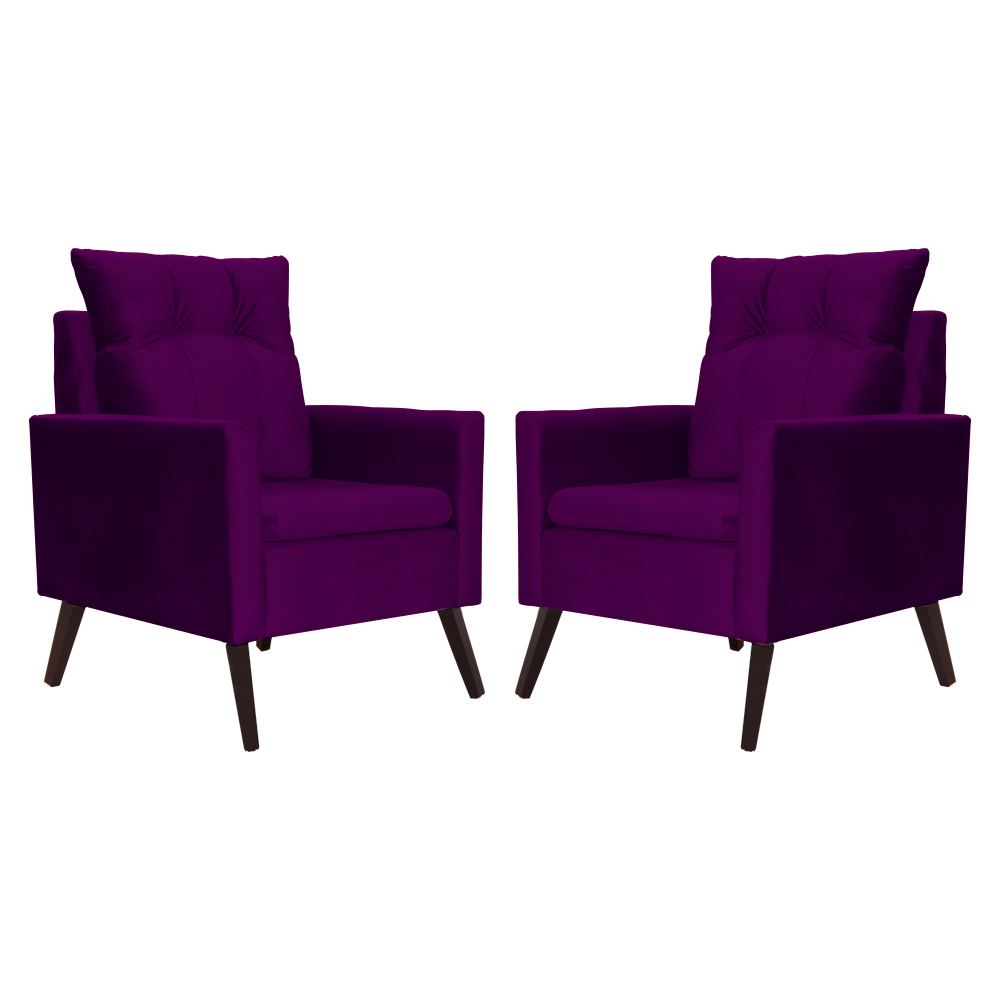Kit 02 Poltronas Ligia Requinte Veludo Roxo - DS Estofados