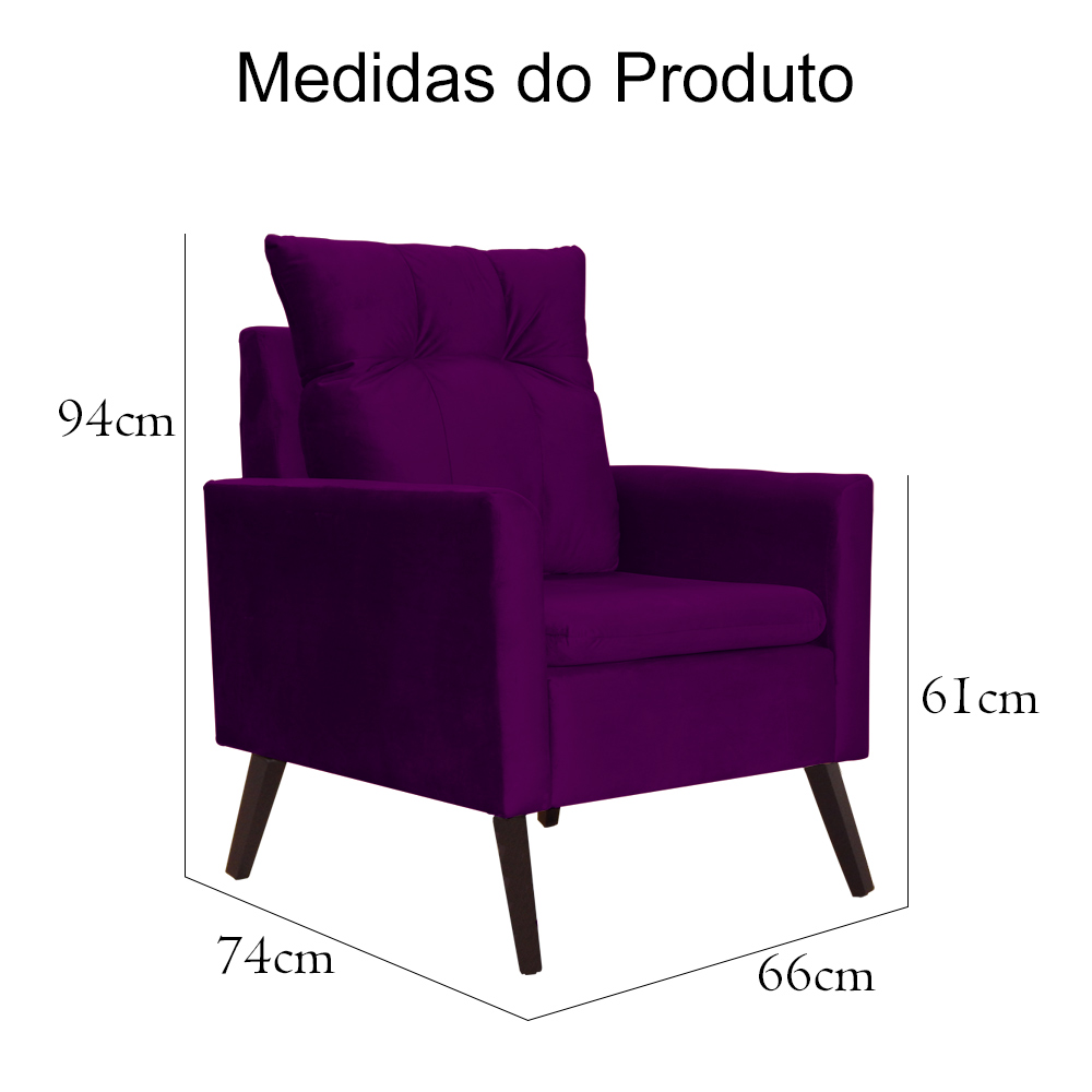 Kit 02 Poltronas Ligia Requinte Veludo Roxo - DS Estofados
