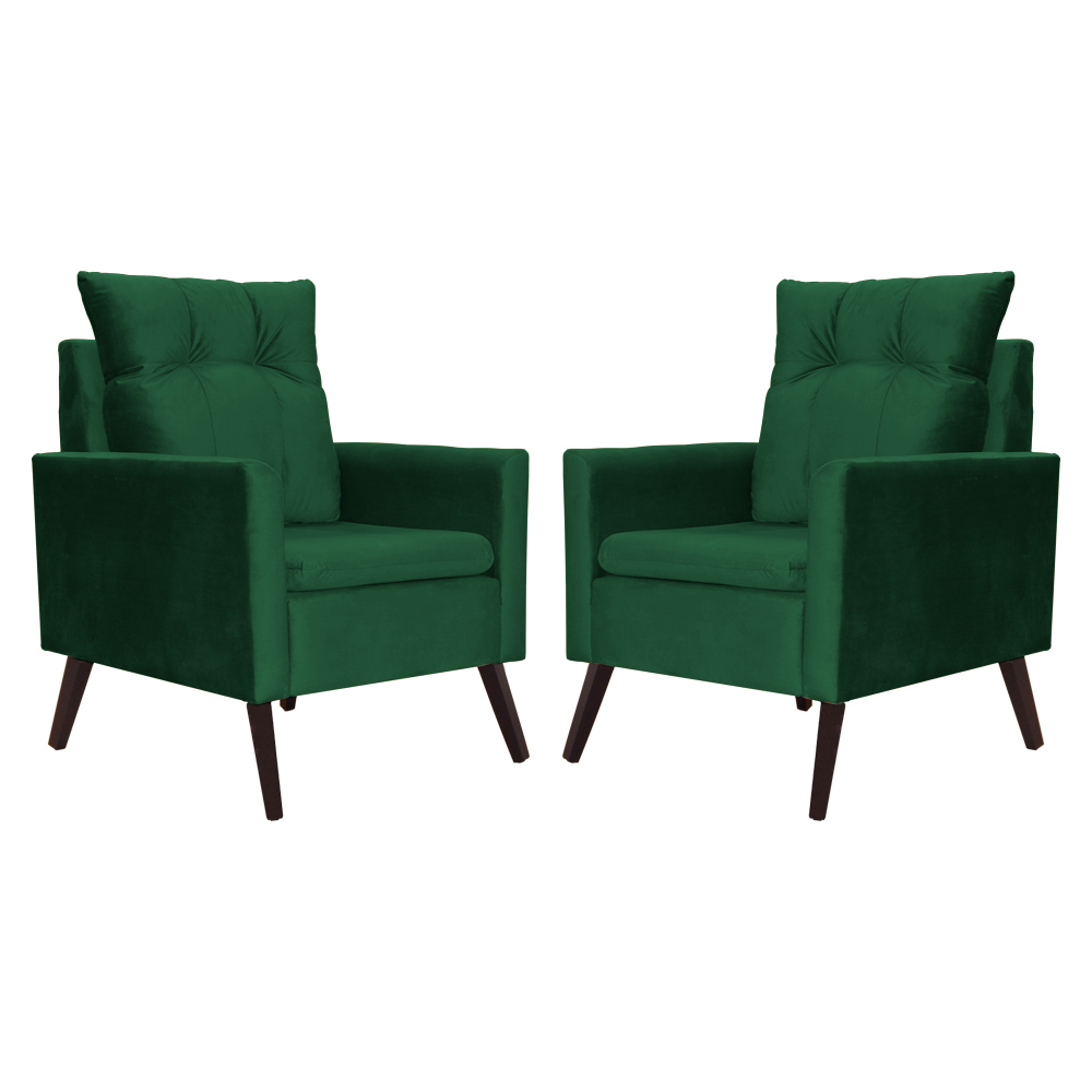 Kit 02 Poltronas Ligia Requinte Veludo Verde - DS Estofados