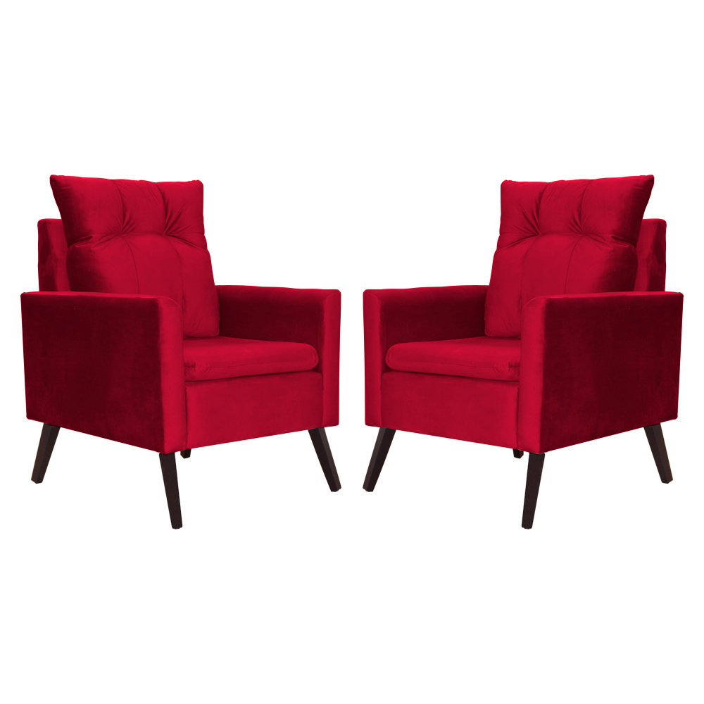 Kit 02 Poltronas Ligia Requinte Veludo Vermelho - DS Estofados