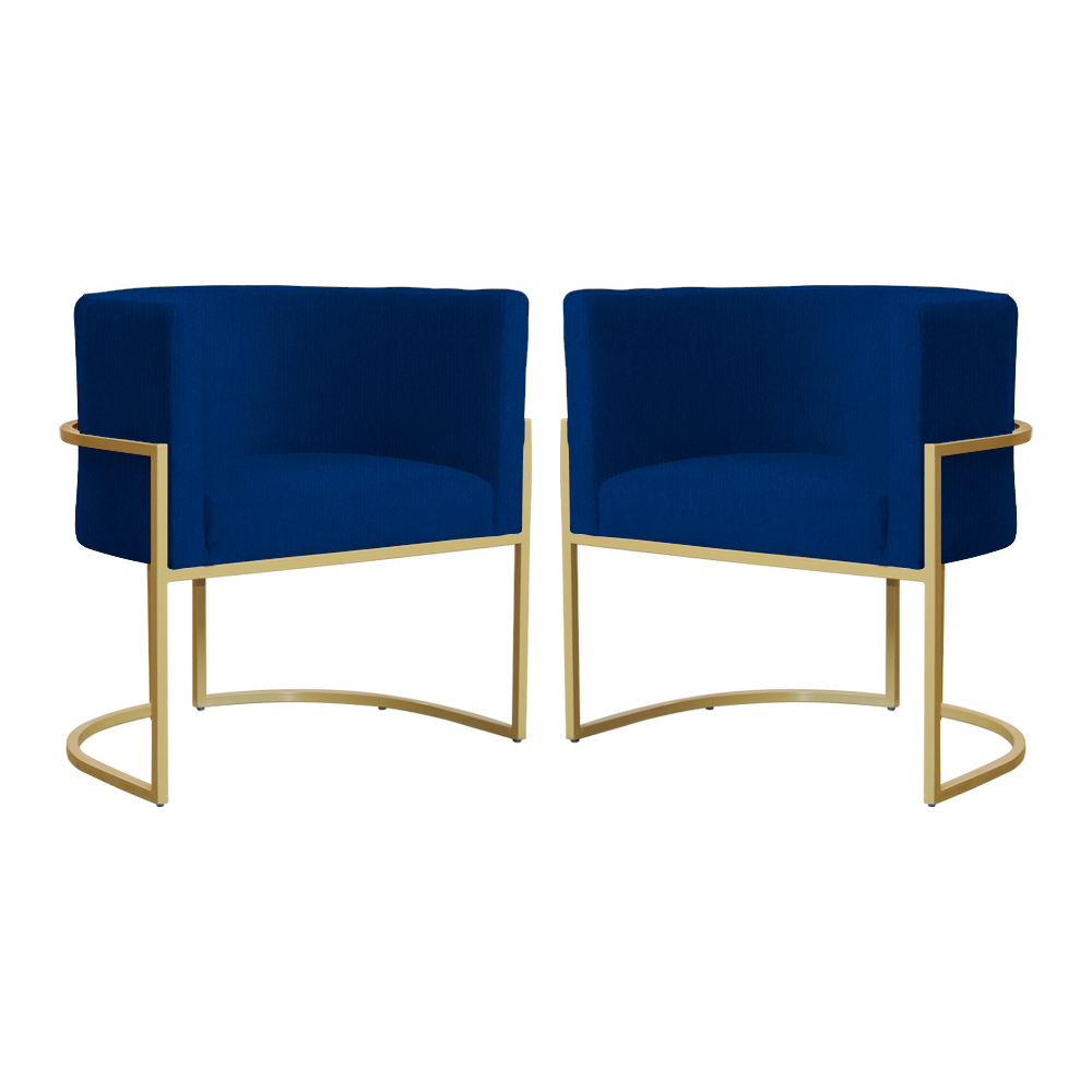 Kit 02 Poltronas Luana Para Sala Suede Azul Marinho - DS Estofados