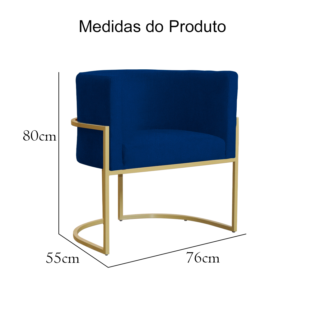 Kit 02 Poltronas Luana Para Sala Suede Azul Marinho - DS Estofados