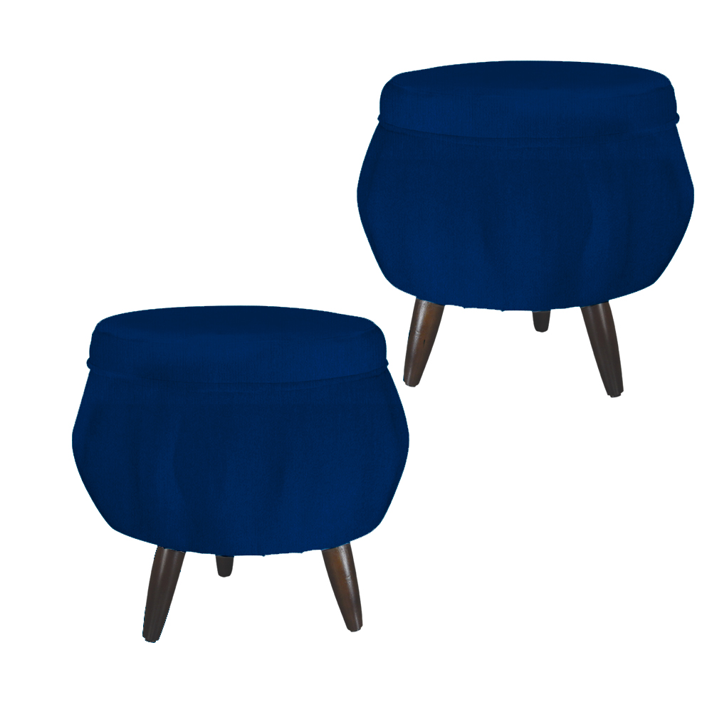 Kit 02 Puff Pétala Pés Palito Tabaco Suede Azul Marinho