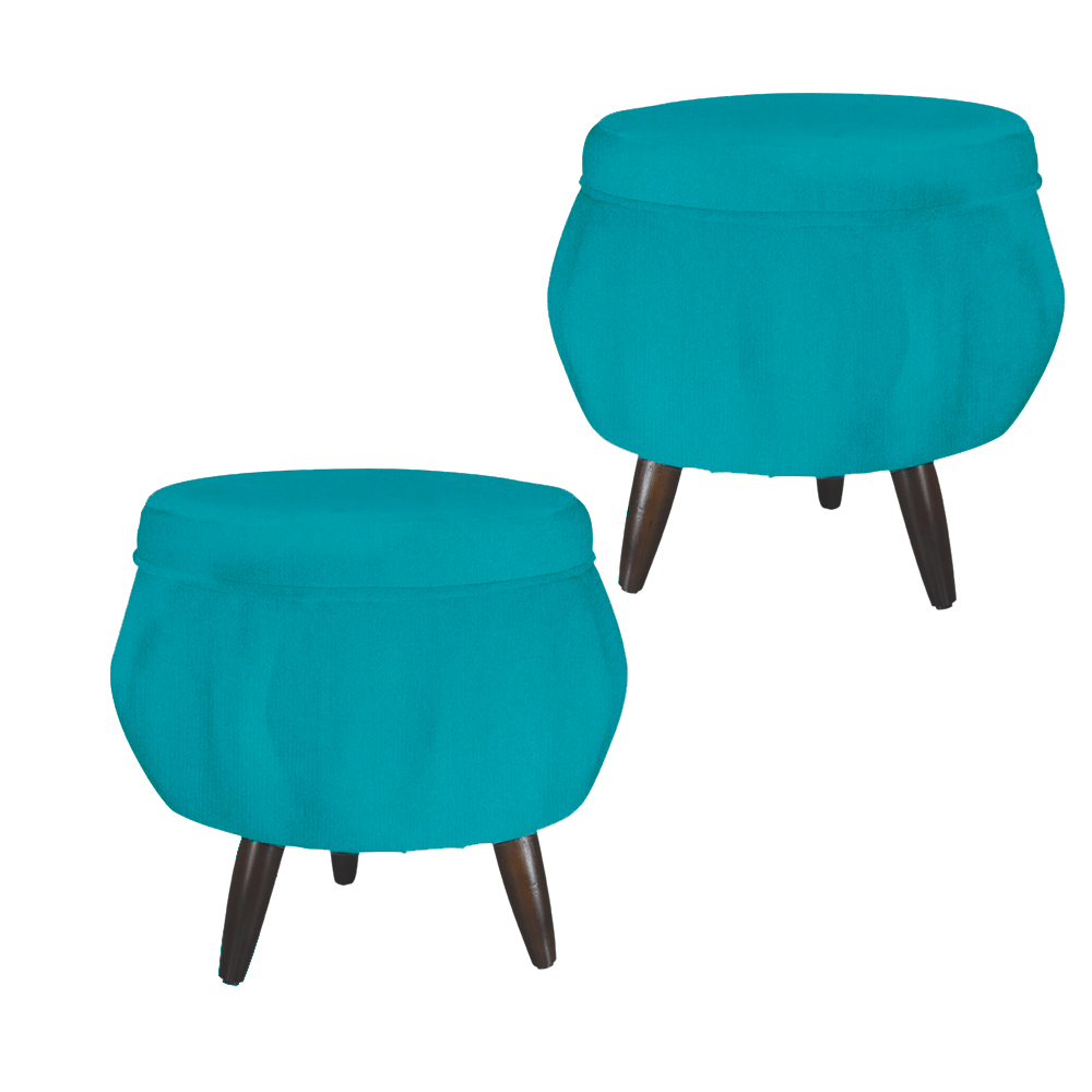 Kit 02 Puff Pétala Pés Palito Tabaco Suede Azul Turquesa