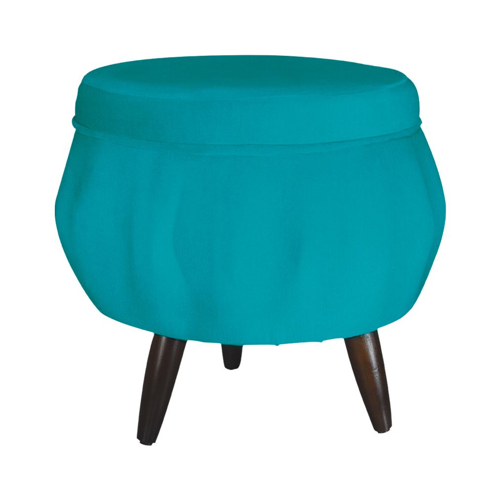 Kit 02 Puff Pétala Pés Palito Tabaco Suede Azul Turquesa