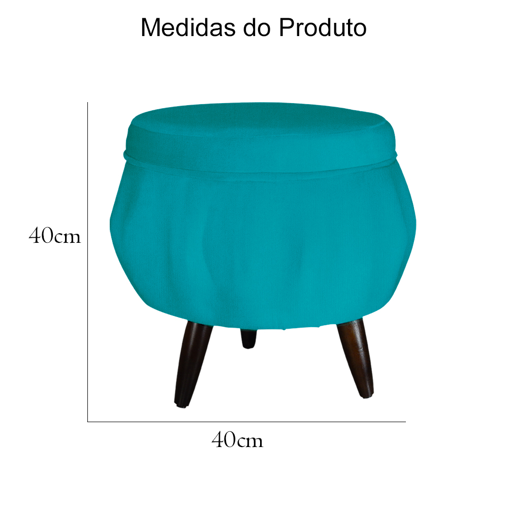 Kit 02 Puff Pétala Pés Palito Tabaco Suede Azul Turquesa