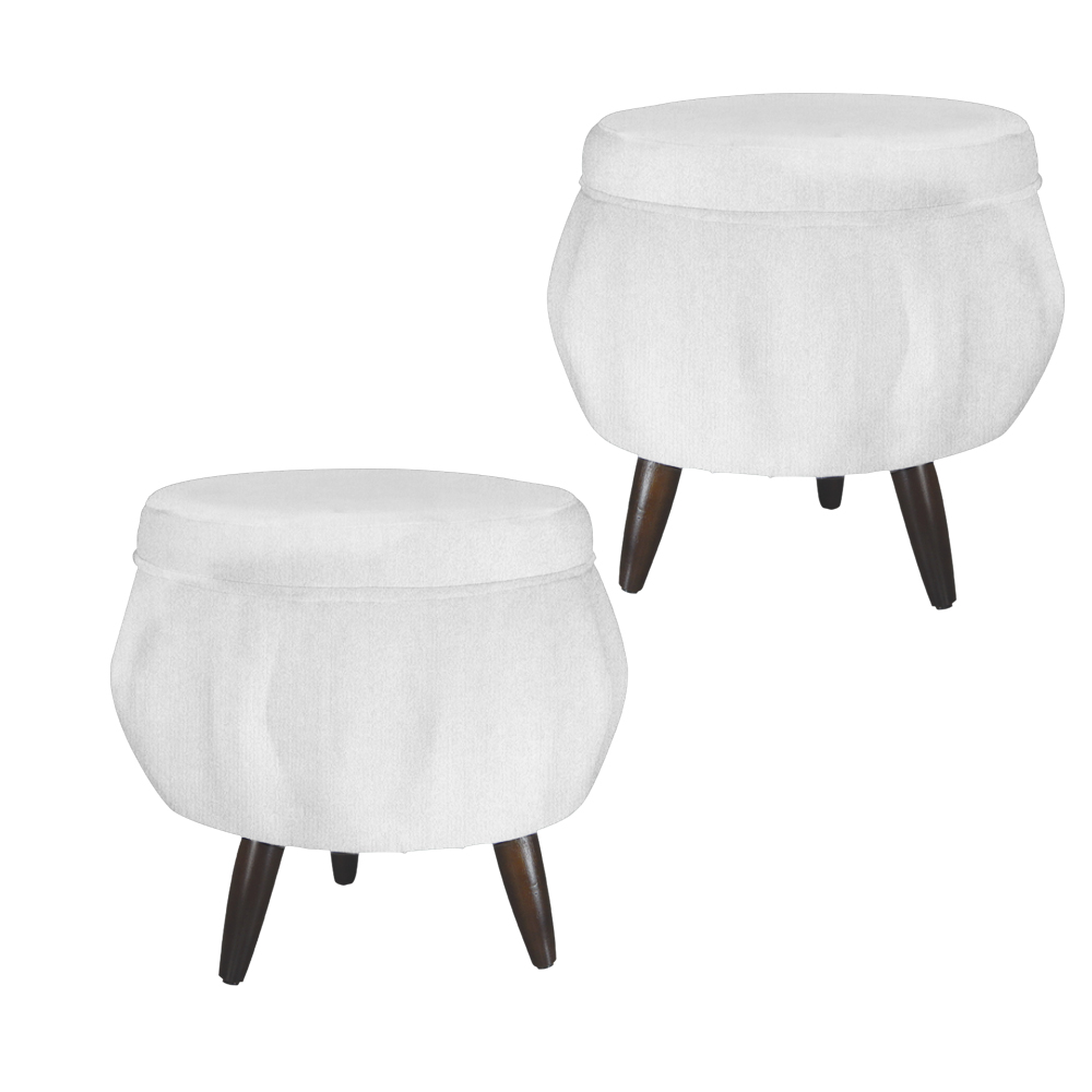 Kit 02 Puff Pétala Pés Palito Tabaco Suede Branco
