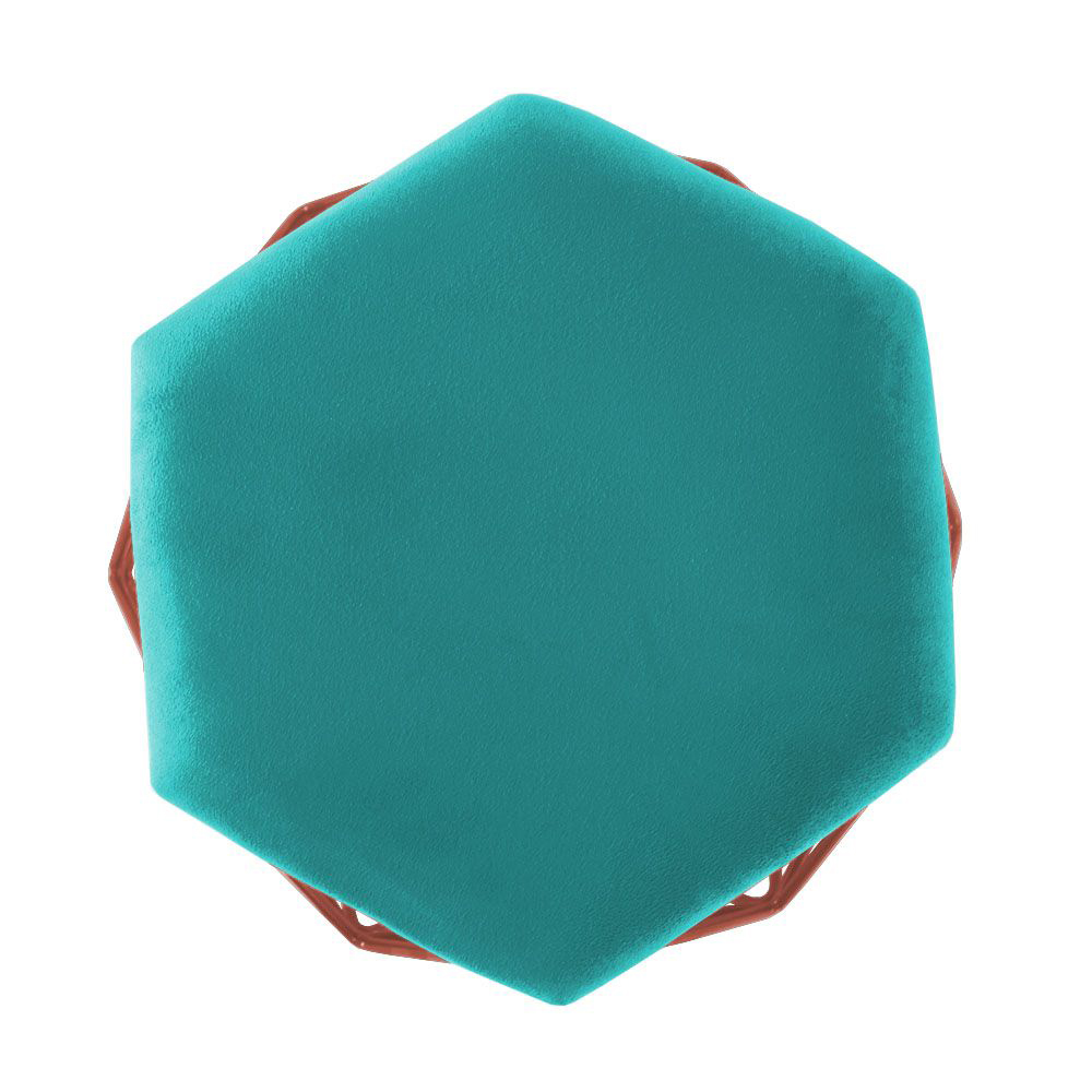 Kit 02 Puffs Aramado Bronze Assento Hexagonal Suede Azul Tiffany - DS Estofados