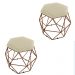 Kit 02 Puffs Aramado Bronze Assento Hexagonal Suede Bege - DS Estofados