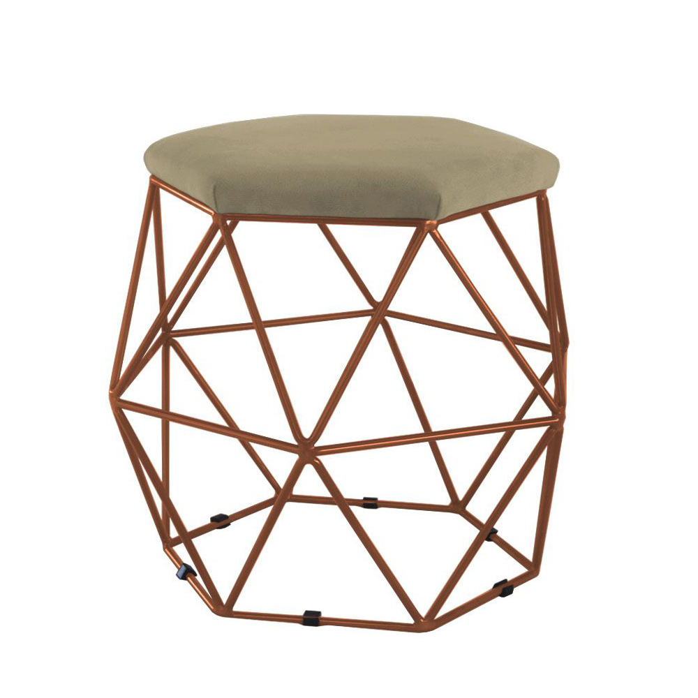 Kit 02 Puffs Aramado Bronze Assento Hexagonal Suede Nude - DS Estofados