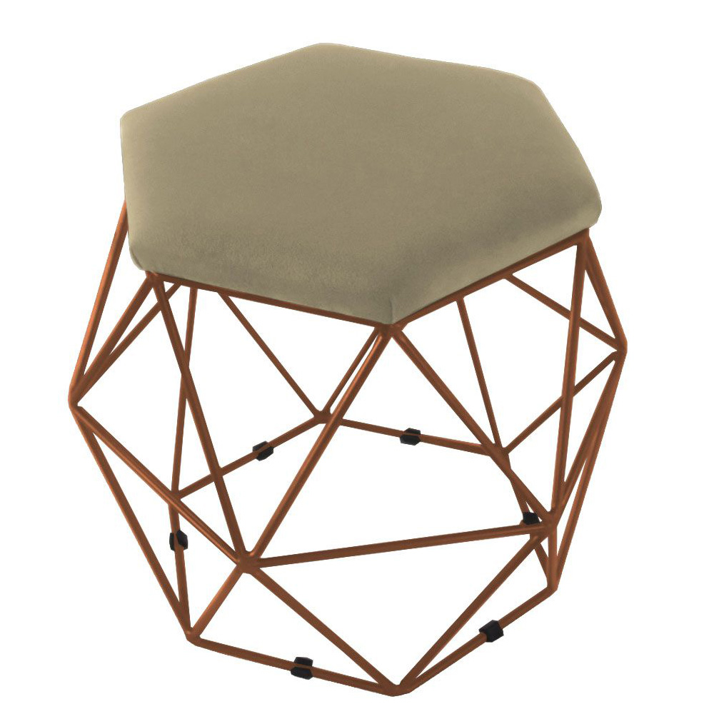 Kit 02 Puffs Aramado Bronze Assento Hexagonal Suede Nude - DS Estofados