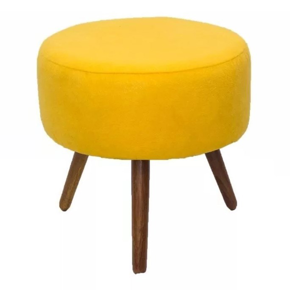 Kit 02 Puffs Banqueta Redondo Classic Suede Amarelo - DS Móveis