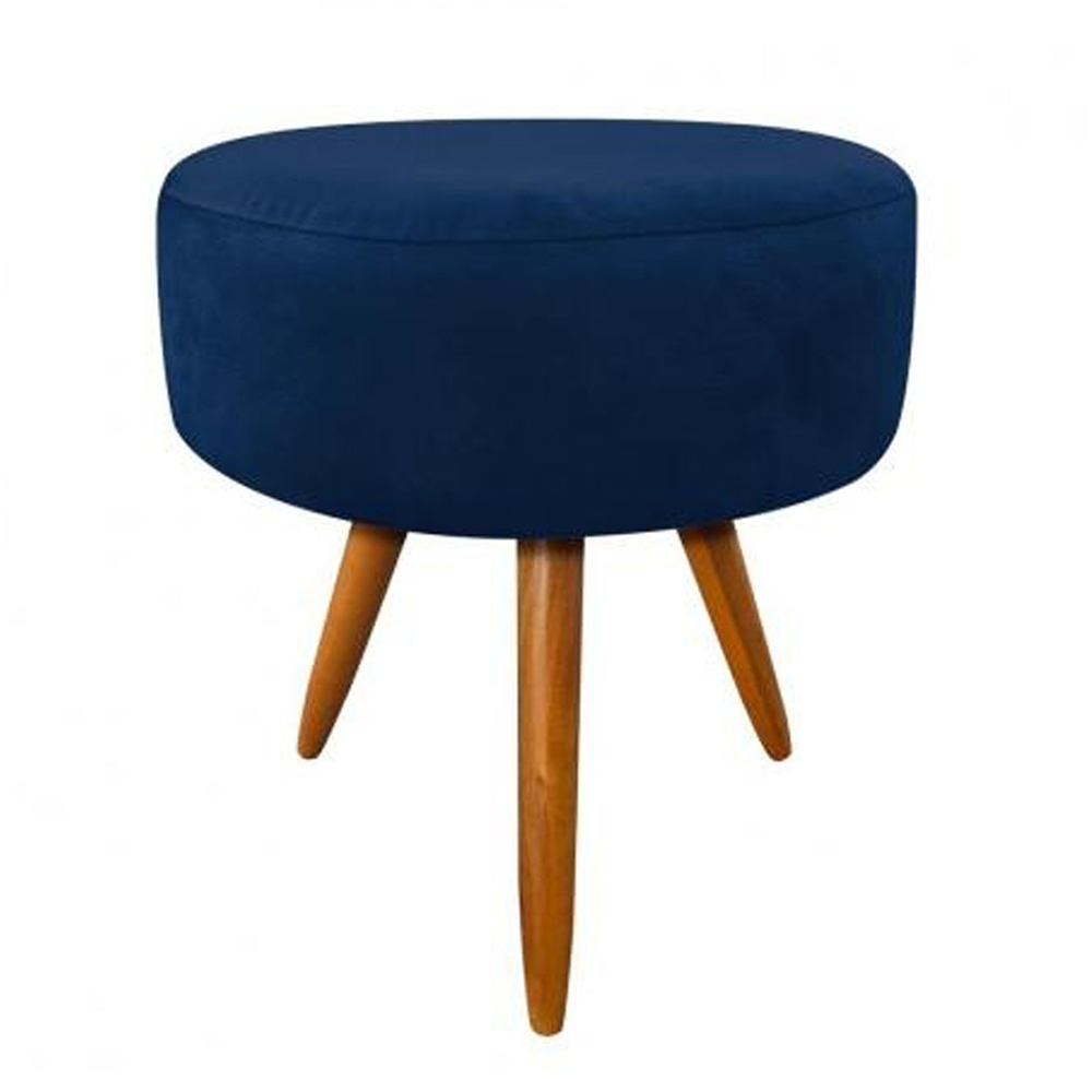 Kit 02 Puffs Banqueta Redondo Classic Suede Azul Marinho -Dellas Store