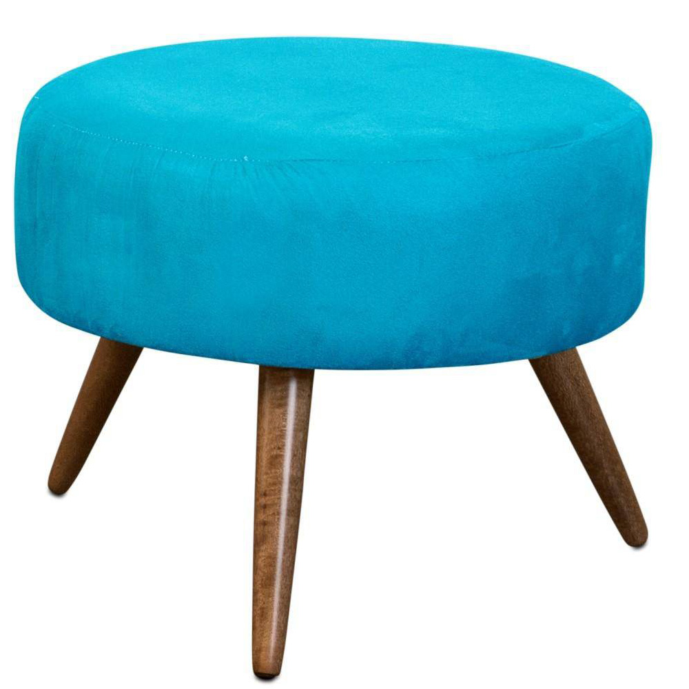Kit 02 Puffs Banqueta Redondo Classic Suede Azul Turquesa