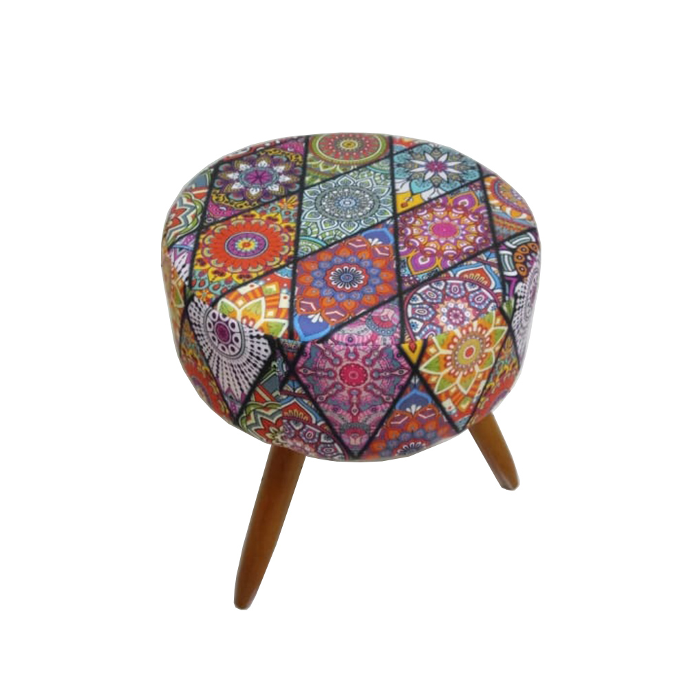 Kit 02 Puffs Banqueta Redondo Classic Suede Mandala Vermelho