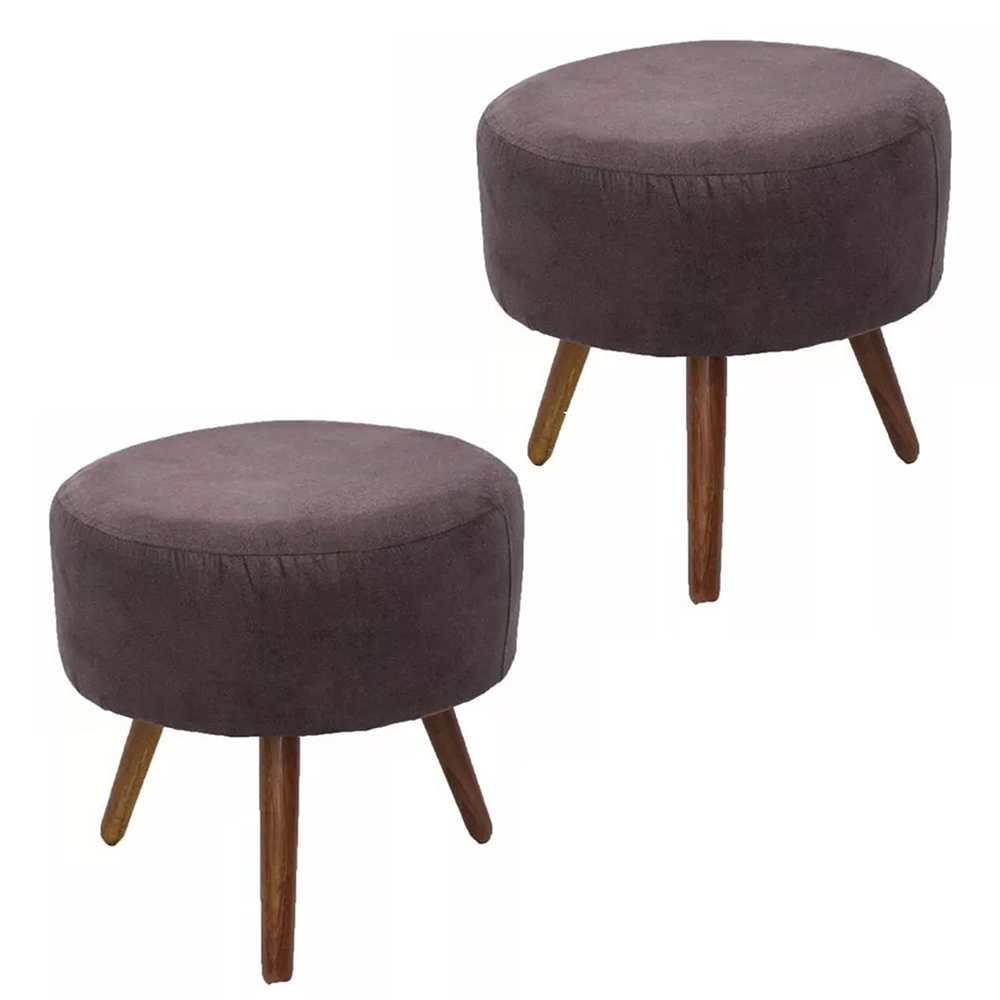 Kit 02 Puffs Banqueta Redondo Classic Suede Marrom - DS Móveis