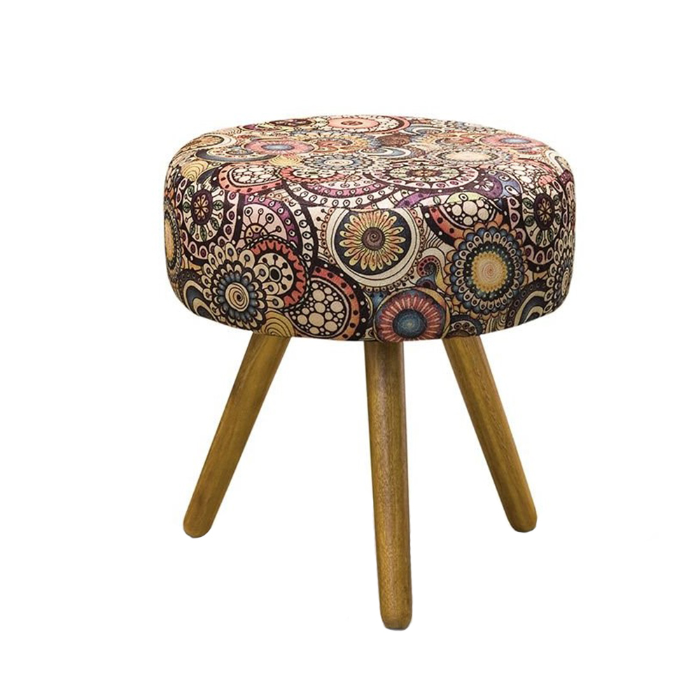 Kit 02 Puffs Banqueta Redondo Classic Suede Mosaico Amarelo - DS Estofados